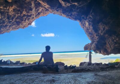 Traveler look at lagoon in Socotra island