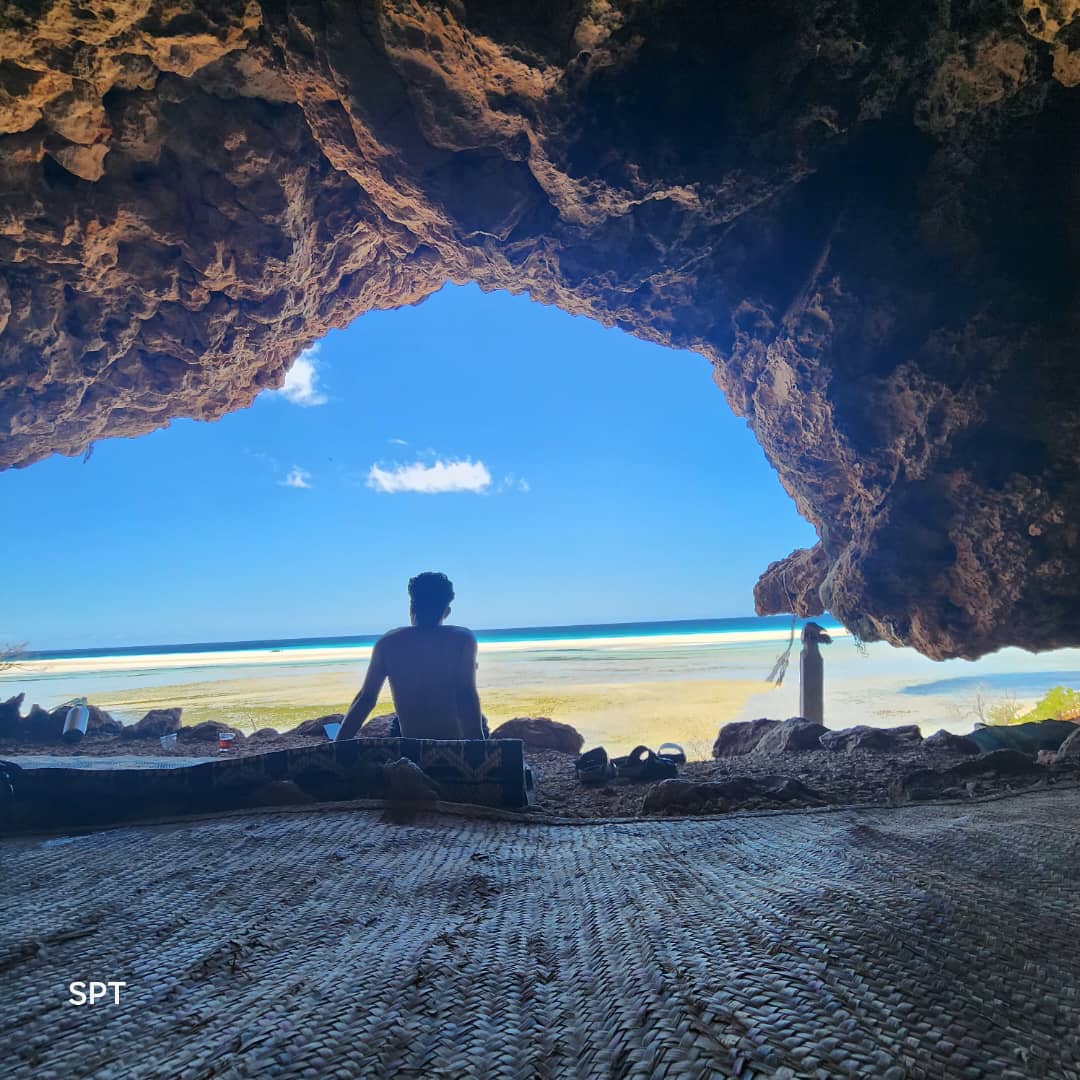 Traveler look at lagoon in Socotra island